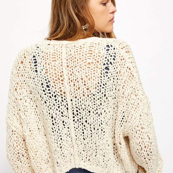 Free People Daiquiri Open Knit Sweater Cardi Ivory Size Medium - Picture 4 of 11